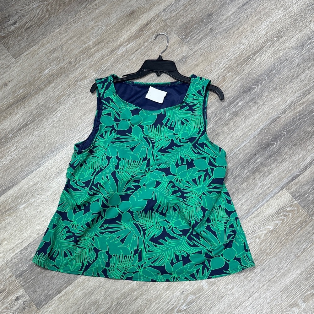 Lands' End Green Leaf Print Swim Top